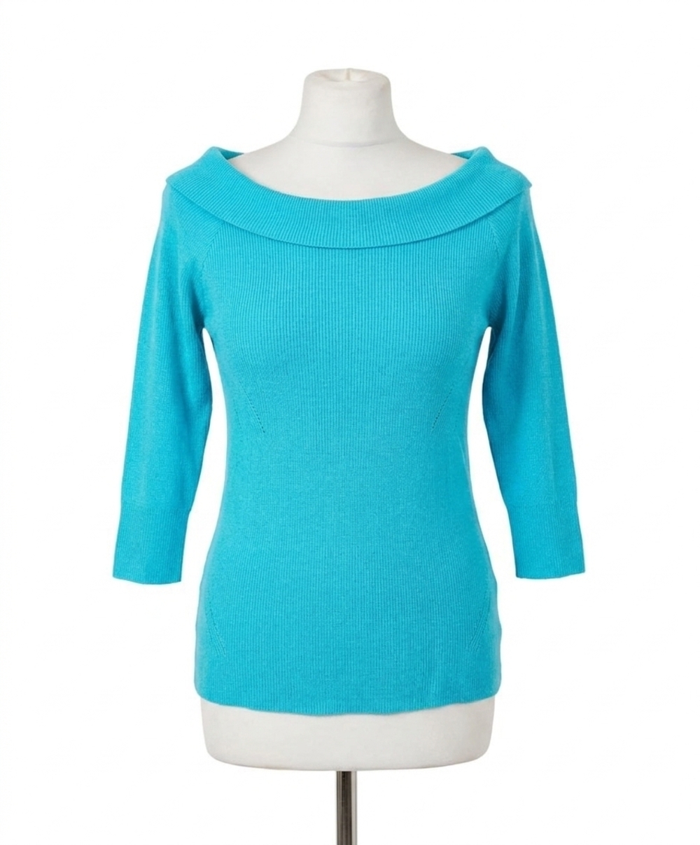 NEW ANGEL APPAREL off the shoulder ribbed detail top in turquoise